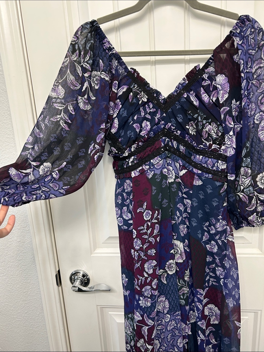 Maurice’s Floral V-Neck 3/4 sleeve Maxi Dress in Purple Mix